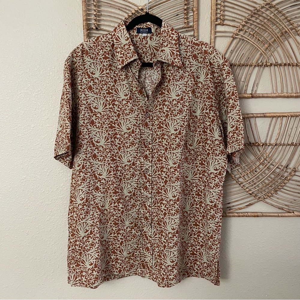 Bodhi Kotomori Aloha Hawaiian Shirt 100% Linen Artsy Art‎ To Wear Men's Sz L B22
